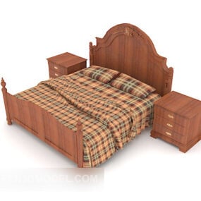 Wood Grid Double Bed 3d model