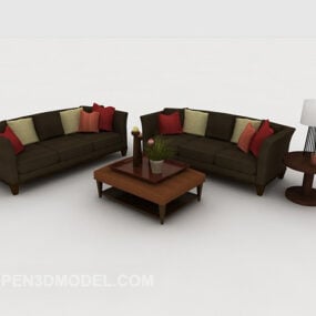 Wood Home Dark Green Combination Sofa 3d model