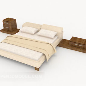 Wood Home Rice White Double Bed 3d model