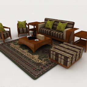 Wood Home Striped Combination Sofa 3d model