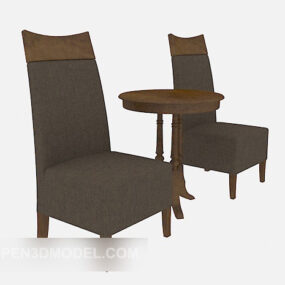 Wood High Back Chair 3d model