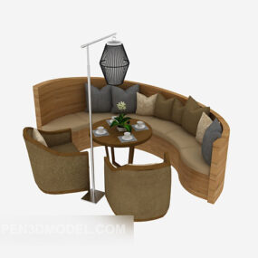 Combinación de mesa y silla de ocio de madera modelo 3d