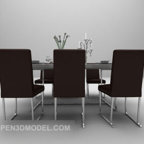 Wooden Long-shaped Dining Table Chair 3d model