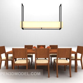 Modelo 3d de cadeira de mesa em formato longo de madeira para móveis domésticos