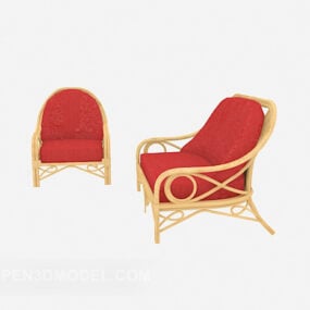 Wood Lounger Chair Red Fabric 3d model