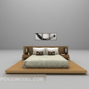 Wood Low Bed Modern Furniture 3d model