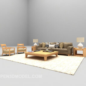 Wood Low Sofa 3d model