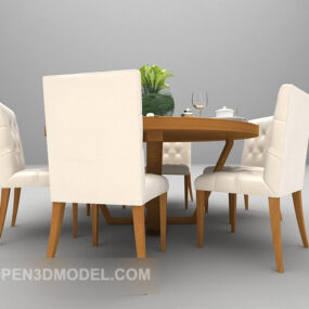 Wood Fabric Modern Table And Chair 3d model
