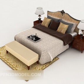 Wood Patterned Double Bed Furniture 3d model