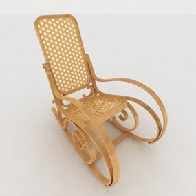 Wood Rattan Rocking Chair 3d model