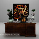 Retro Set Of Wood Cabinet With Vase Painting