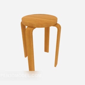Dřevěná kulatá stolička 3D model