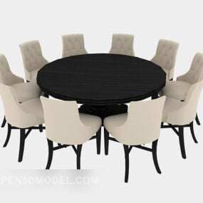 Wood Round Table Chair Set 3d model