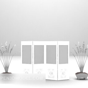 شاشة خشبية باللون الأبيض نموذج ثلاثي الأبعاد