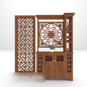 Wood Side Cabinet Wooden Carving Style 3d model