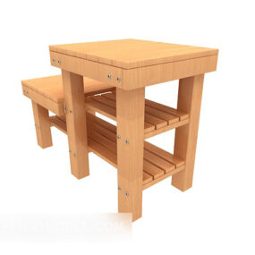 Yellow Wood Small Side Table Chair 3d model