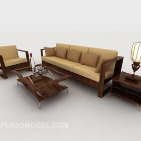 Wood Simple Brown Sofa Sets 3d model