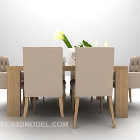 Wood Simple Table And Chair Brown Color 3d model