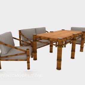 صندلی میز چوبی مدل سه بعدی