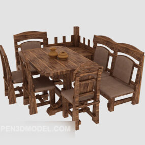 Wood Table Chair Dinning Set 3d model
