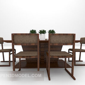 Wood Dinning Table And Chairs 3d model