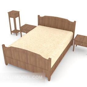 Wood Warm Yellow Double Bed 3d model