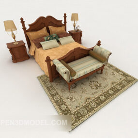 Wood Yellow Brown Home Double Bed 3d model