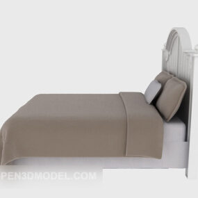 Ahşap Yatak Mobilyası Kahverengi Battaniye 3D model
