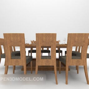 Set Furnitur Kursi Meja Makan Kayu model 3d