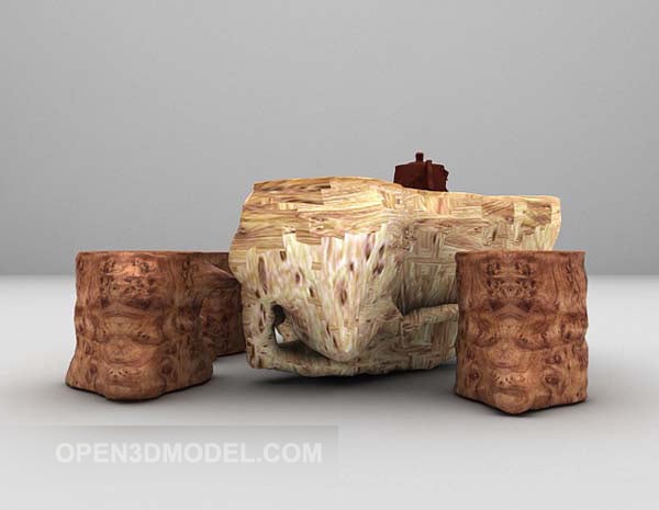 Mesa y sillas con forma de madera natural