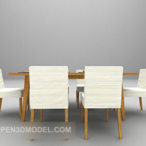 Dinning träbord och vita stolar 3d-modell