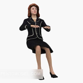 Sentado modelo 3d de personaje de mujer de negocios