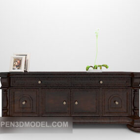 Classic Dark Wood Hall Cabinet 3d model