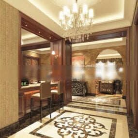 Interior del pasillo del vestíbulo del hotel modelo 3d