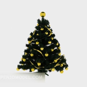 ต้นคริสต์มาสพร้อมลูกบอลสีเหลืองตกแต่งแบบ 3 มิติ
