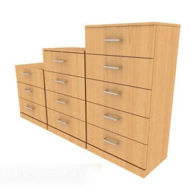 Yellow Solid Wood Drawer Cabinet 3d model