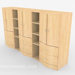 Yellow Solid Wood Wardrobe Furniture 3d model