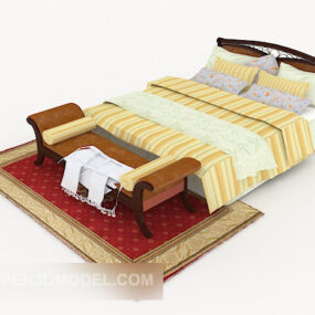 Yellow Striped Double Bed 3d model
