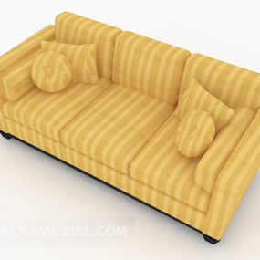 تصميم أريكة متعددة المقاعد مخططة باللون الأصفر نموذج ثلاثي الأبعاد