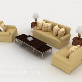 Yellow Wood Sofa Sets 3d model