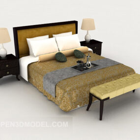 Yellow Wooden Business Bed 3d model