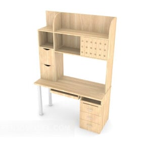 Yellow Wooden Study Desk 3d model