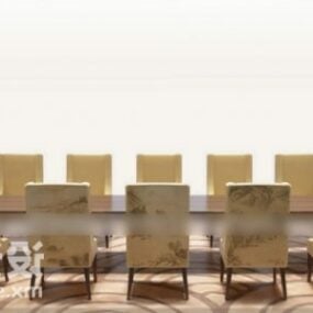 12 석 식사 테이블과 의자 3d 모델