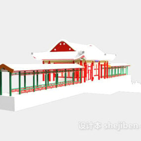 Modelo 3d del edificio del antiguo corredor chino