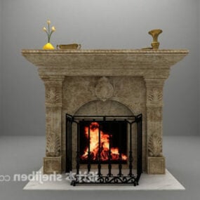 Grey Marble Fireplace European Style 3d model
