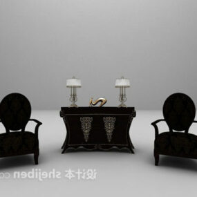 Classic Entrance Cabinet With Chairs 3d model