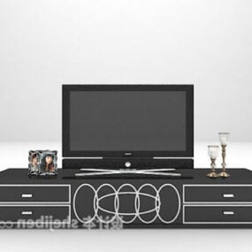 Mueble de televisión negro antiguo europeo modelo 3d