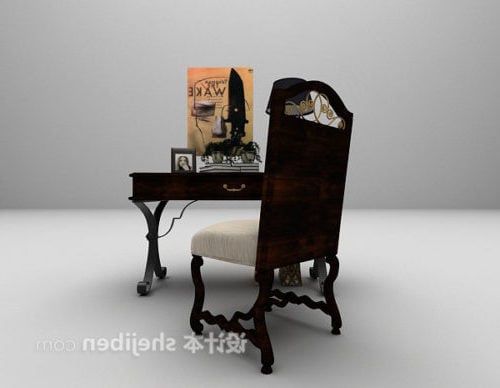 Mesa y silla clásica madera oscura
