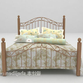 Wood Classic Double Bed 3d model