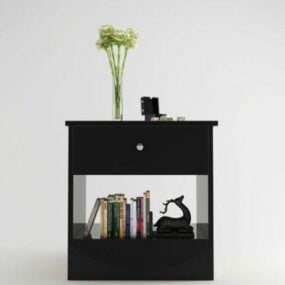 Mesa de cabeceira preta com pilha de livros Modelo 3D